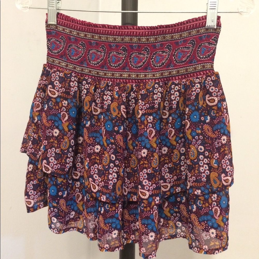 Bohemian paisley ruffle Mini Skirt